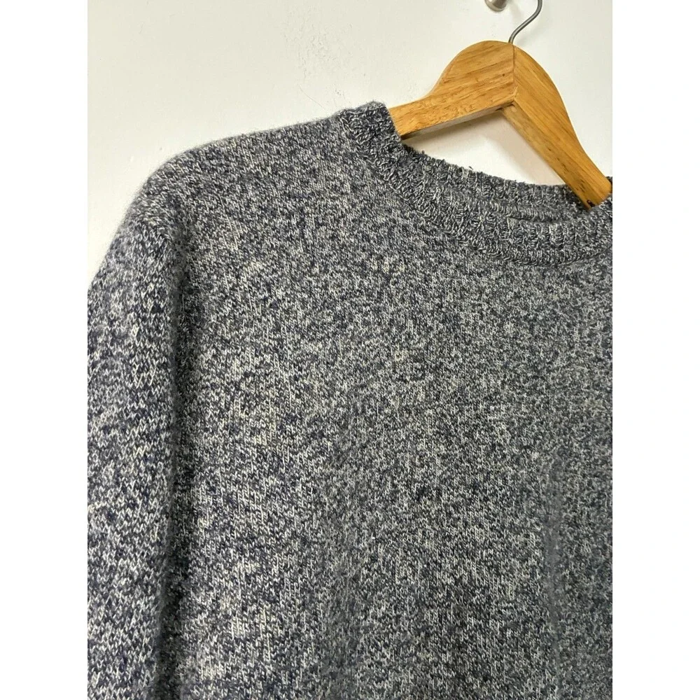J Crew Sweater Men’s Large Rugged Marino Blue Gray Knit Pullover Casual Preppy